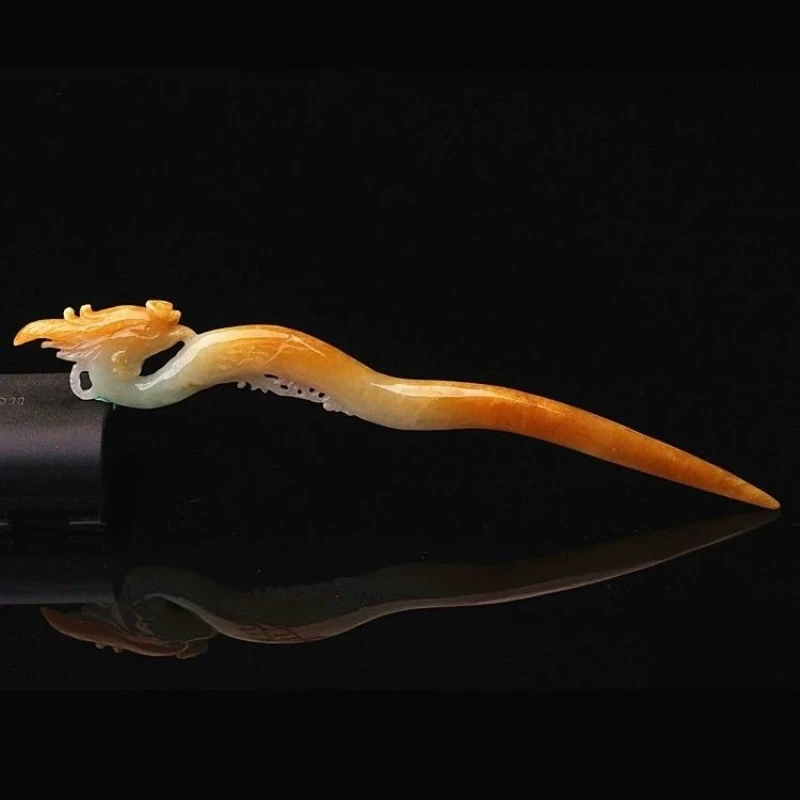 دبوس شعر اليشم فينيكس الطبيعي الأصفر اليشم الجليد الدبق البذور غرامة نحت اليشم فينيكس #1