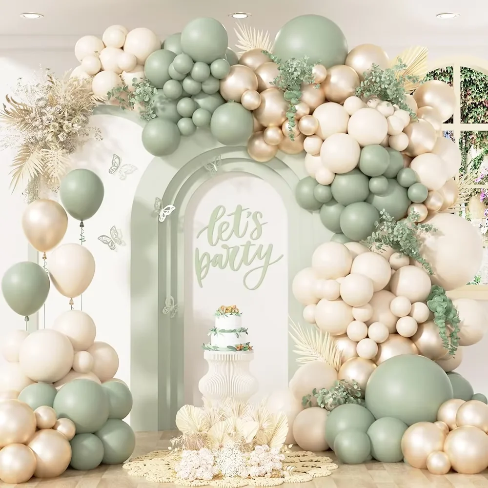 

Гирлянда из воздушных шаров на тему джунглей, шалфейный зеленый, белый песок, золотой воздушный шар, арочный комплект, домашний детский день рождения, вечеринка, украшение для детского душа, Globos