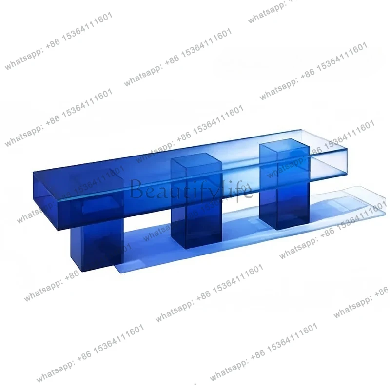 

Creative designer transparent acrylic gradual change blue art color TV cabinet personalized tea table bench