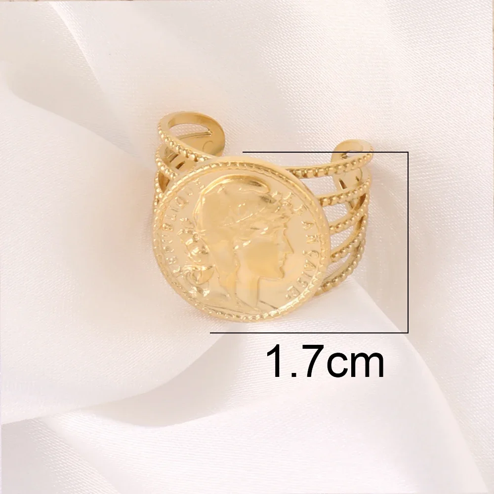 316L Stainless Steel Roman Caesar Head Rings For Women Men Vintage Open Wide Portrait Coin Ring Femme Male Daily Jewelry Gifts