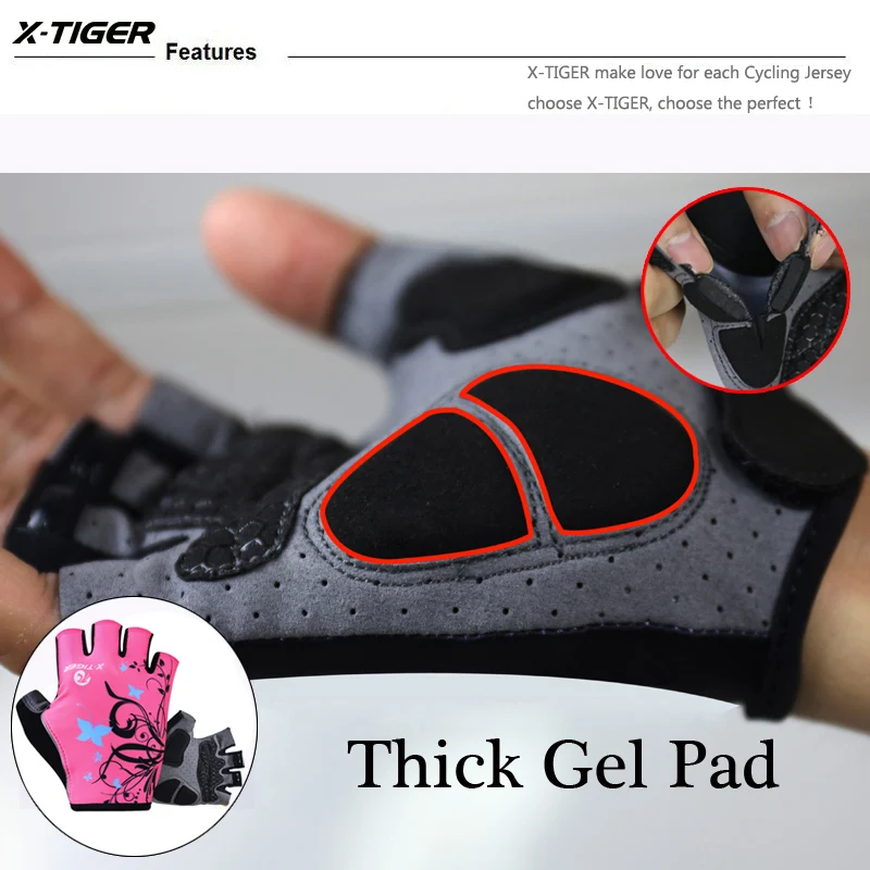 X-TIGER Cycling Gloves Pink Woman Half Finger Racing Gloves MTB Bike Mitten 3D GEL Breathable Non-Slip Sport Fitness Gloves