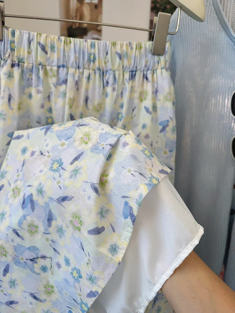 Vintage hoge taille bloemenrokken voor vrouwen 2025, zomer nieuwe zachte stijl A-lijn rok dames casual lange rok