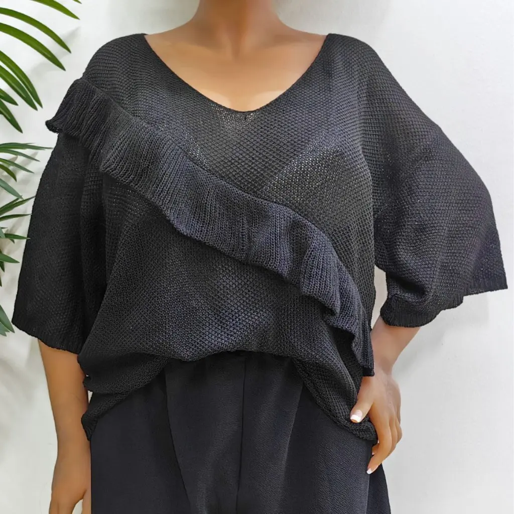 

Женская тканая рубашка больших размеров с рюшами и рукавами пять четвертей, пуловер, свободный свитер в европейском и американском стиле