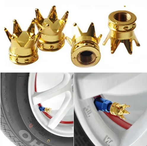 2/4pcs/lot Bicycle Tire Valve Caps Universal Dustproof Gold Crown Tyre Wheel Stem Air Valve Caps Tire Valve Auto Truck Bike HOT