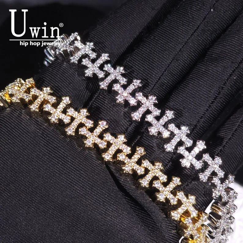 

Uwin 11.5mm Cross Link Chain Bracelet For Women Men Iced Out Cubic Zirconia Cross Cuff Bracelet Anklet Hiphop Jewelry