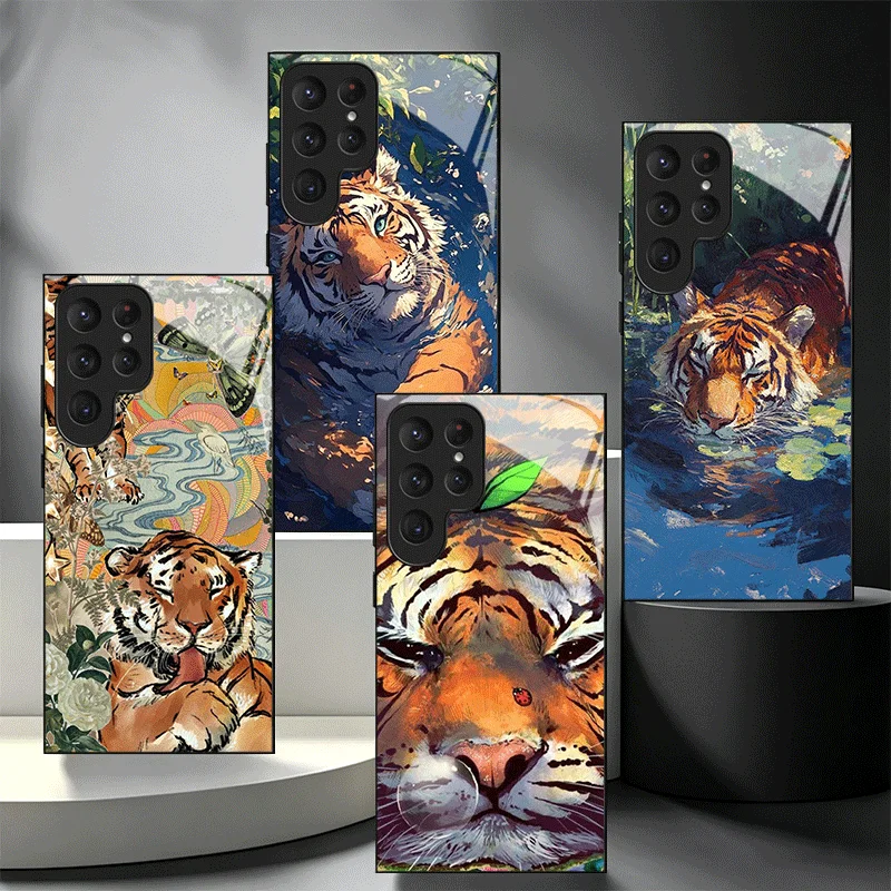 Superior Tiger Pattern Art Glass Phone Case for Samsung Galaxy S26 S25 S24 S23 Ultra Edge S22 S21 Plus S20 FE Shockproof Cover S
