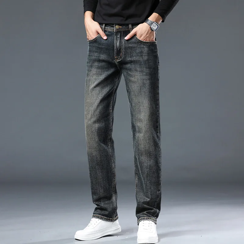 2024 New Autumn Vintage Jeans Men's Business High-End Affordable Luxury Slim Straight High-End Retro Washed Casual Trousers