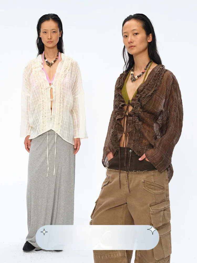 

Свободная льняная рубашка с декоративными элементами и оригинальным дизайном, с длинными рукавами, женская повседневная накидка-топ