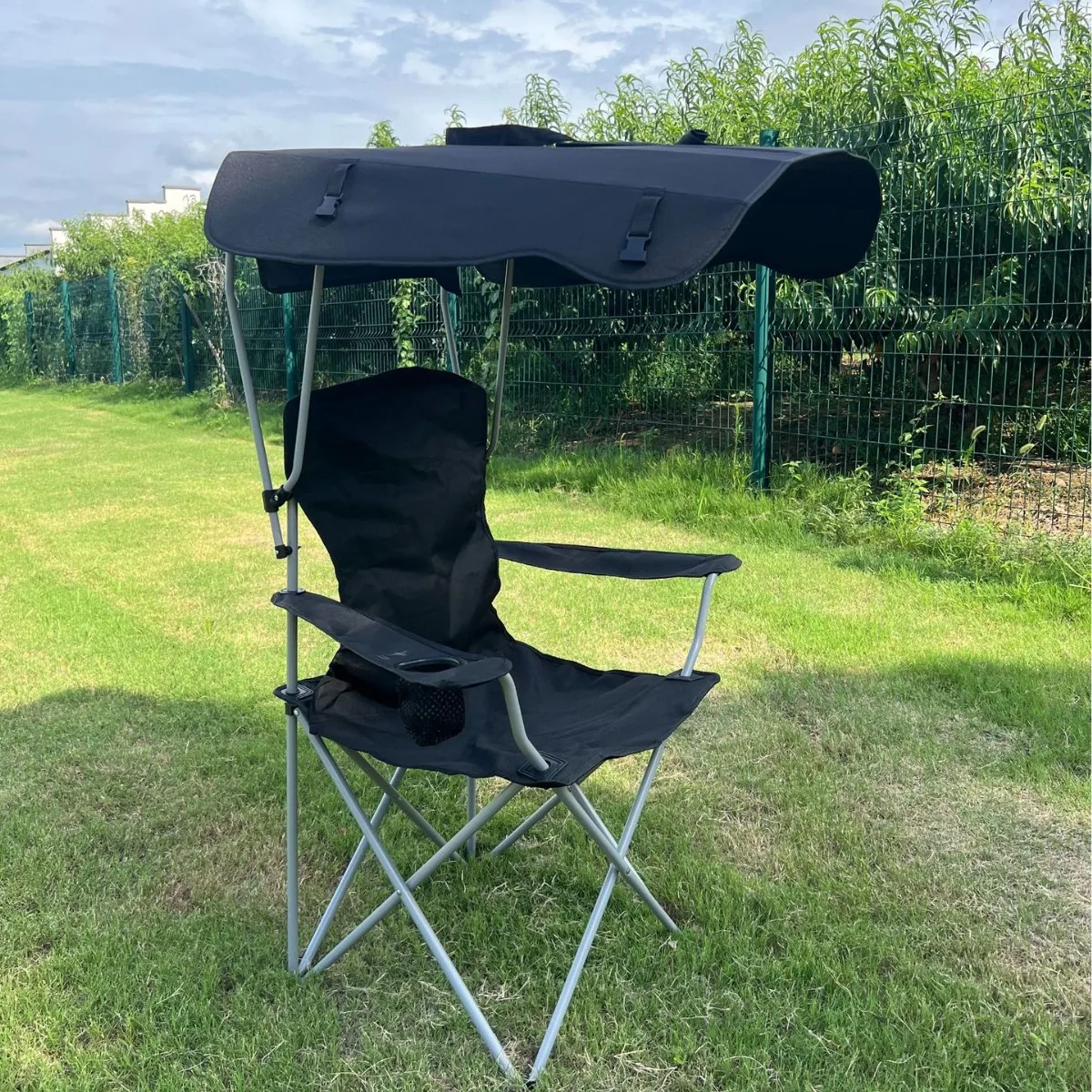 Portable Large Fishing Chair with Sun Canopy Foldable Armrest Stool Outdoor Park Beach Household Furniture