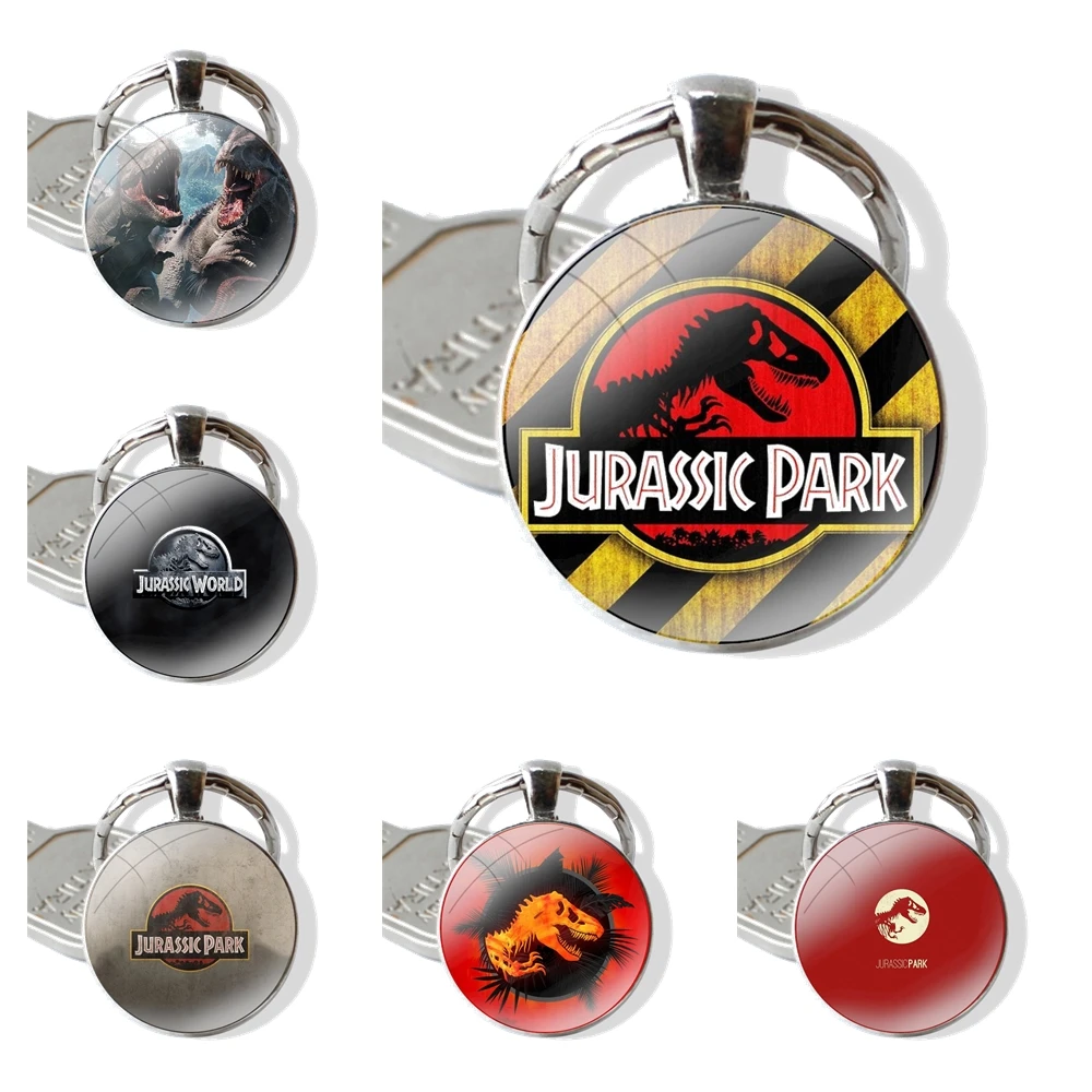 Keychain Handmade Glass Cabochon Key Ring Holder Pendant Key Chains Jurassic World Park Dinosaur