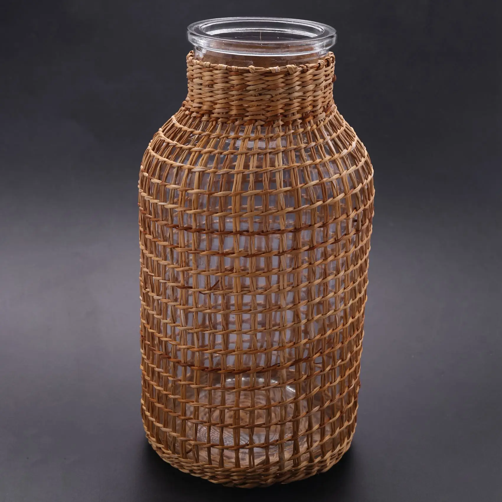 M12K-2X Straw Glass Flower Vase Japanese Flower Pot In The Nordic Contracted Creative Flower Basket To Water Plants -L
