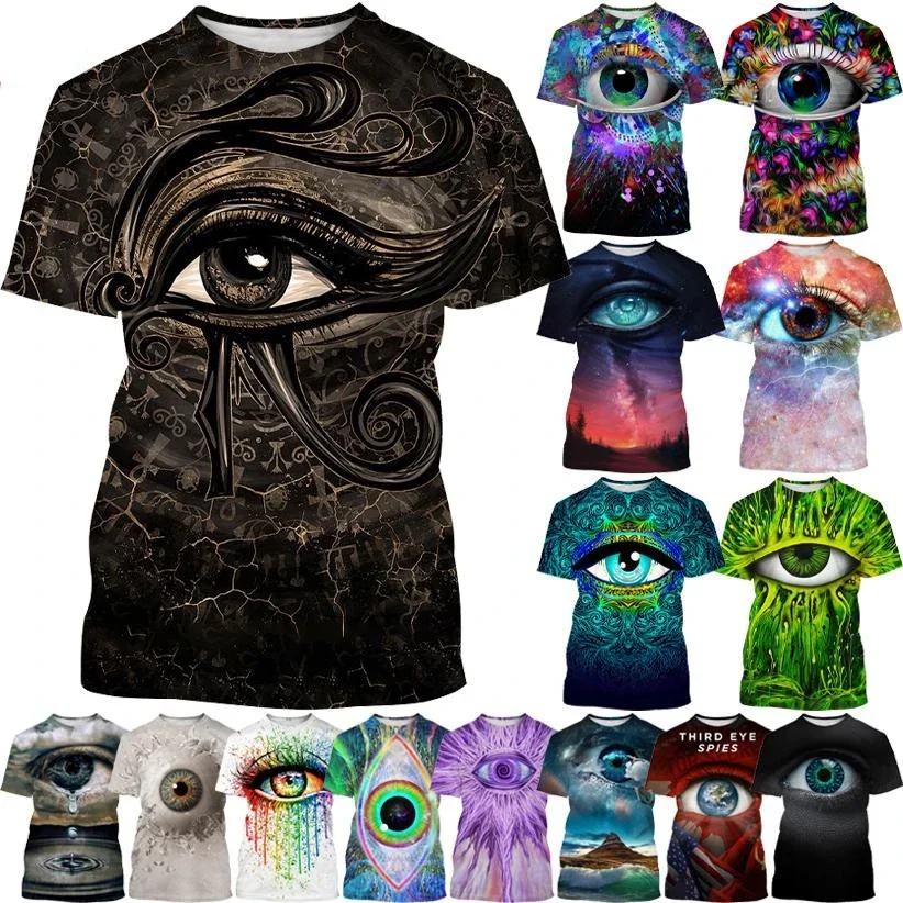 New hot eye art 3D printed men's short-sleeved round neck T-shirt Fashion casual face organs eye design printed short-sleeved to