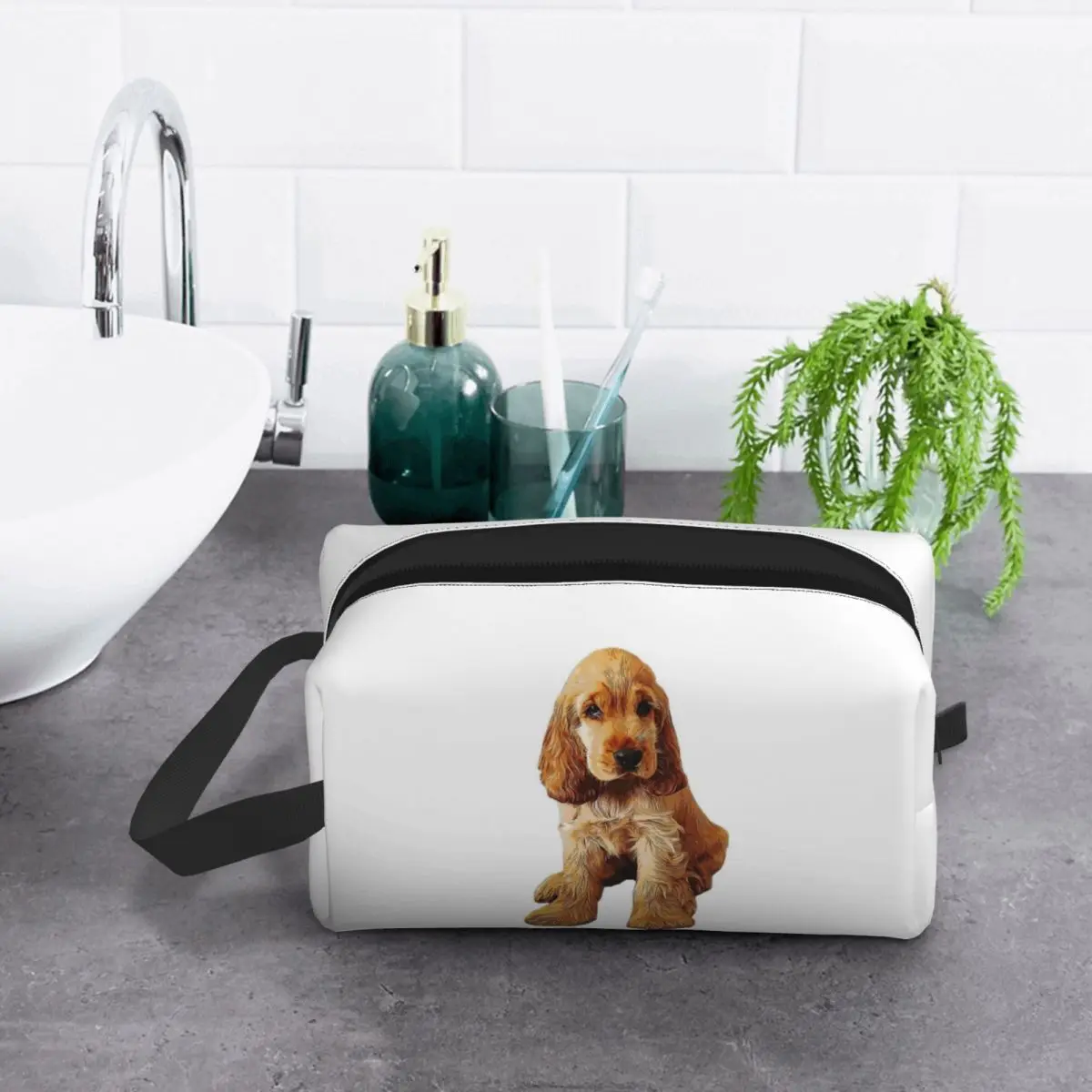 

Косметичка-органайзер для макияжа и туалетных принадлежностей с изображением щенка золотистого кокер-спаниеля, дорожный несессер, пенал для косметики и путешествий