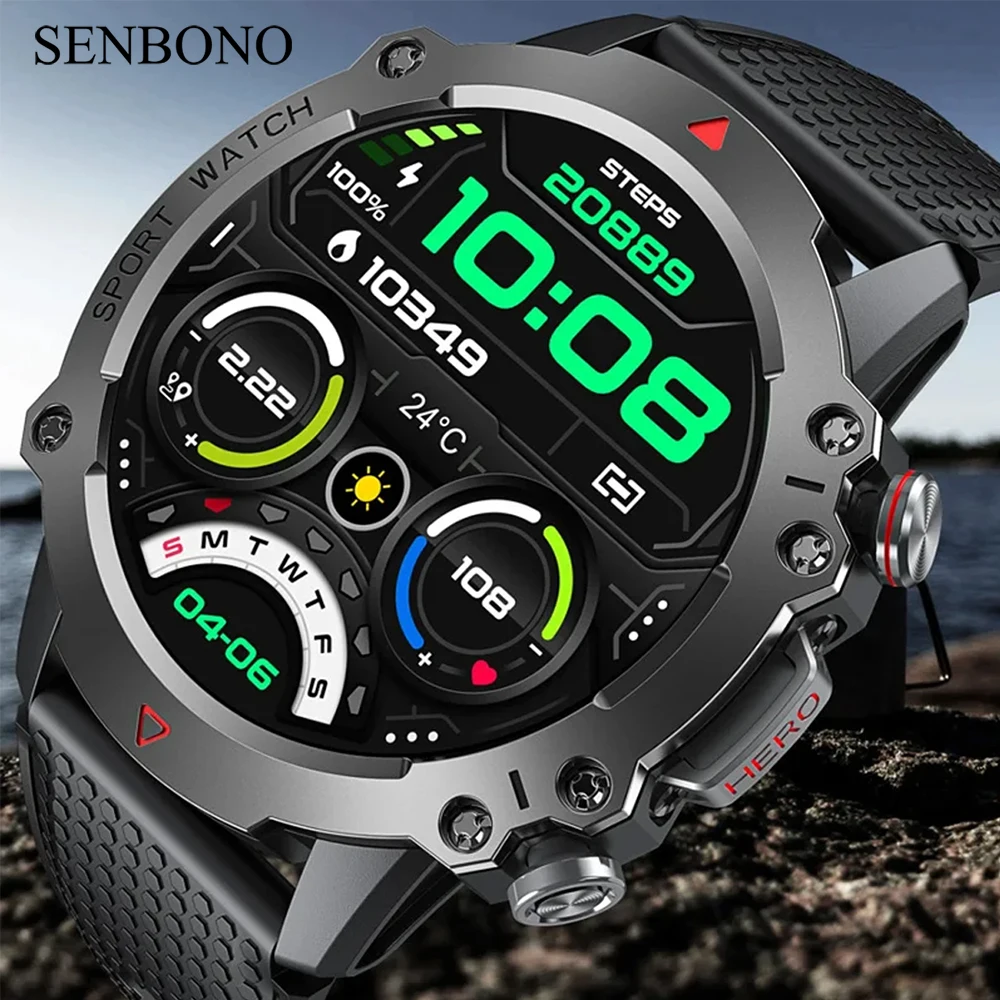 SENBONO HERO Men's Smart Watch Outdoor Sport Bluetooth Call Watch 1.39 Inch Screen 450mAh  IP68 Waterproof Smartwatch Men Women