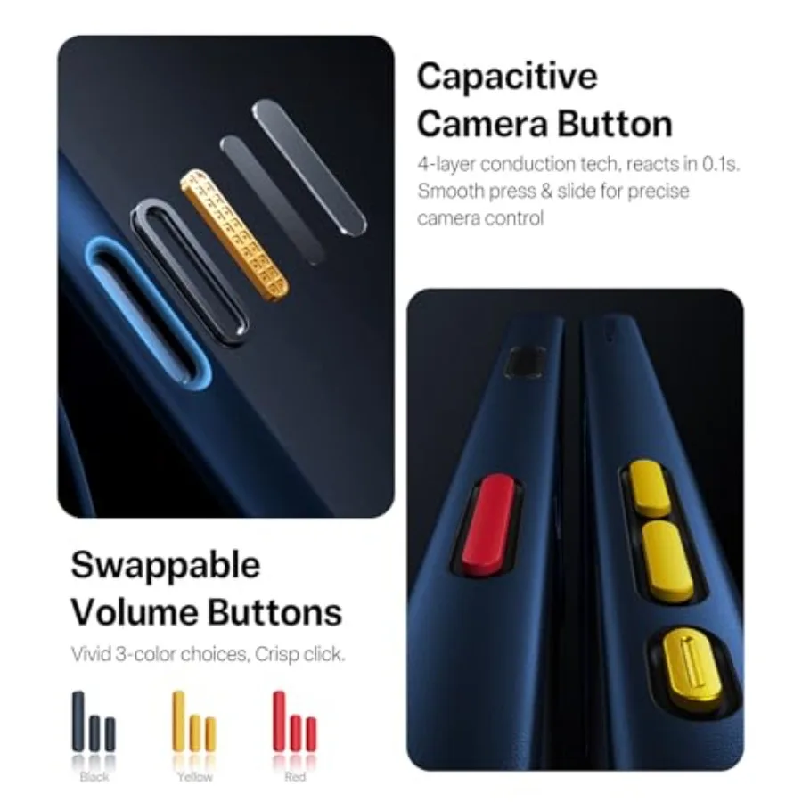 حماية من السقوط لهاتف iPhone 17 Pro Max مع زر تحكم في الكاميرا و3 أزرار DIY قبضة معززة لمسة ناعمة