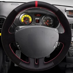 Hand-Stitched Anti-Slip Black Suede Leather Car Steering Wheel Cover For Renault Clio 3 2005-2013 Clio Dynamics 2008 Mk 3 2010