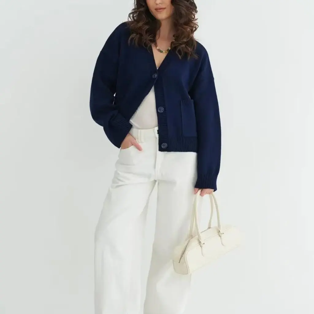 

Women's Loose Knitted V-Neck Cardigan Autumn Winter New Style Soft Cozy Design Sweater Jacket European And American Style