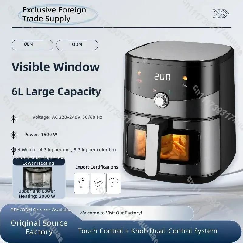 Stainless Steel Air Fryer with Touch Screen and Visual Window Multi Functional Electric Deep Fryer for Household and