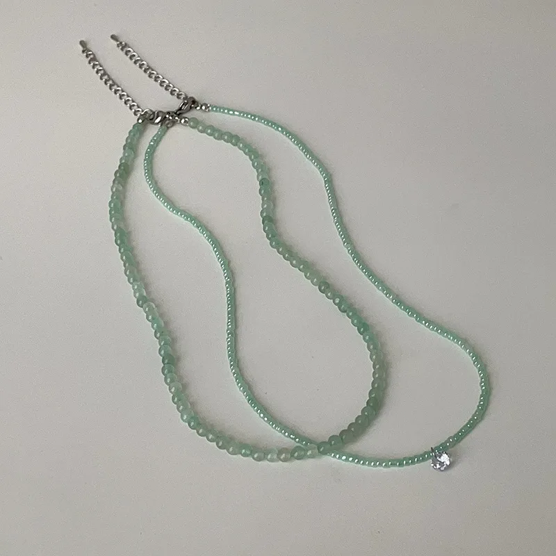 Minar 2026 Summer Shiny CZ Zircon New Green Color Natural Stone Beaded Pendant Necklace for Women Wholesale Strand Chain Chokers