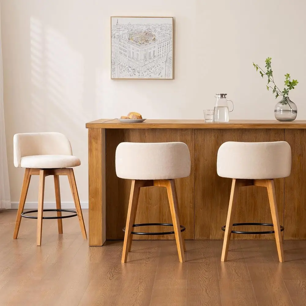 

Набор из 3-х современных поворотных барных стульев с обивкой из синели для высоты стойки, бежевый