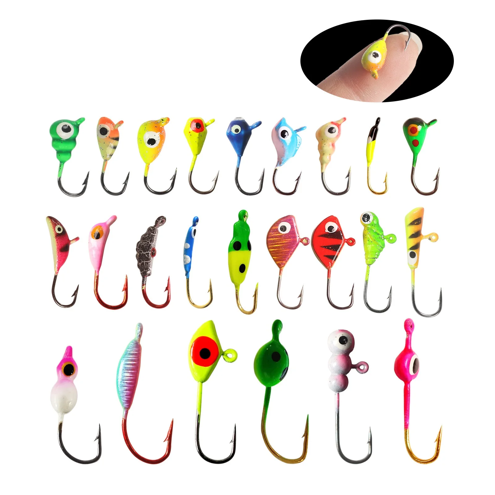 24Styles Mini Ice Fishing Hook High Carbon Steel Barbed Hook Jigging Head Hook Hard Lure Overturned Hook for Winter Carp Fishing