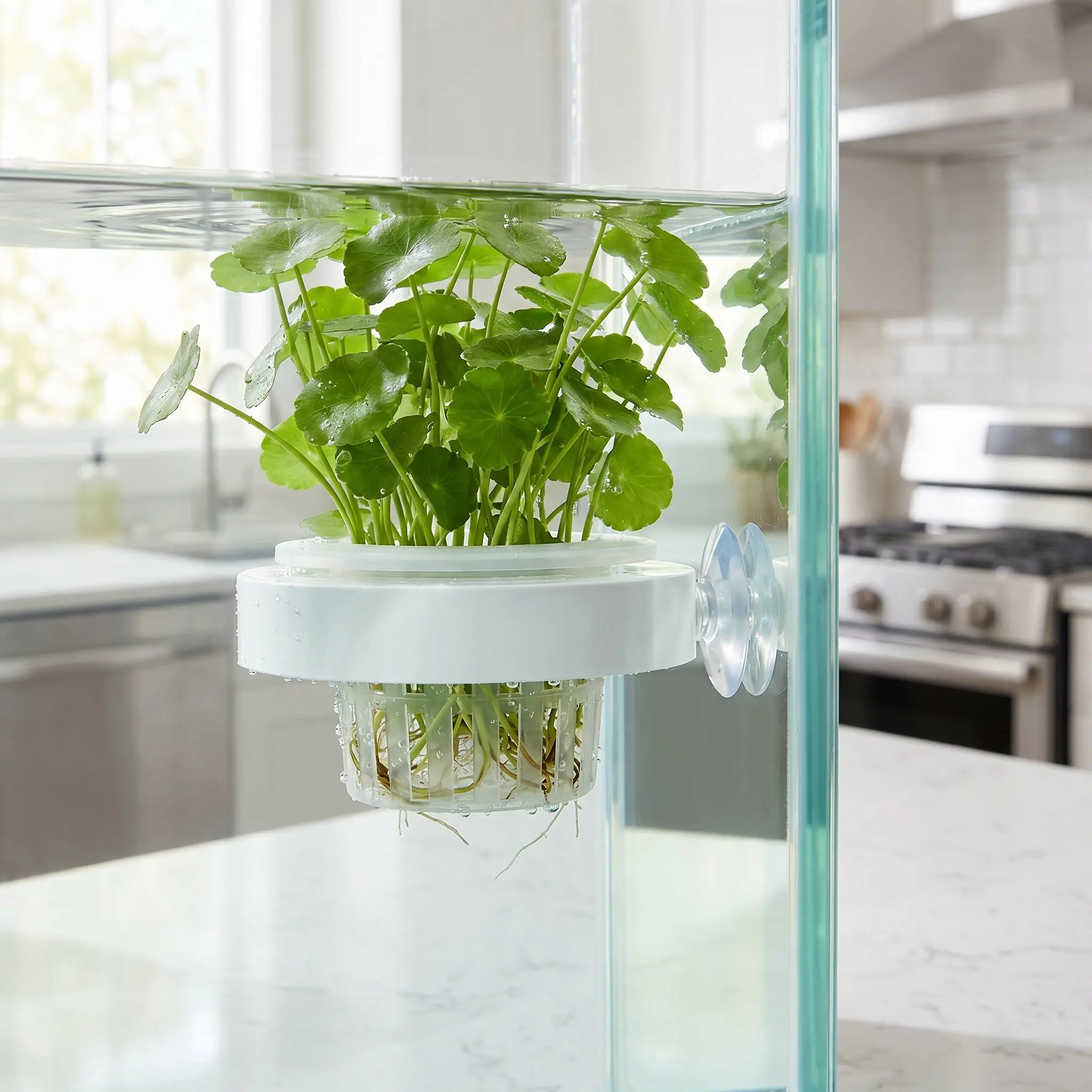 4pcs Floating Aquarium Plant Basket Plastic Aquatic Plant Container Fish Tank Hydroponic Planting Cup with Suction Cup