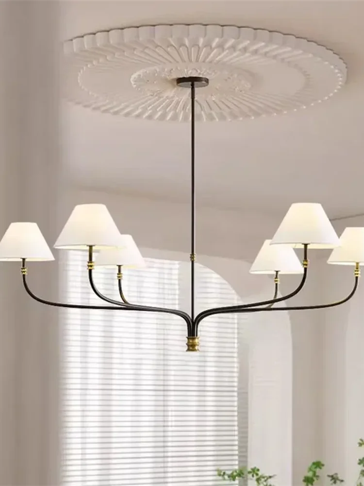 Żyrandol sufitowy z tkaniny w stylu vintage, lampa LED Collins okrągła do sypialni, nad stół w jadalni, minimalistyczna lampa wisząca w stylu mid-century rustic. — 2