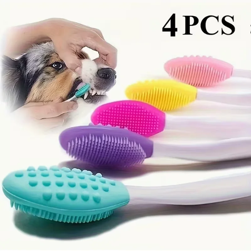 Teeth Whitening Brush - 犬用歯ブラシ4個セット - 360 ° 歯と舌のコーティングをきれいに -