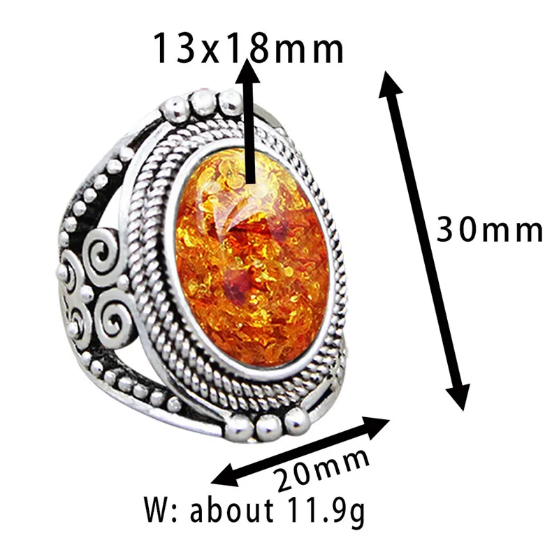 Oval Resin Simulated Ambers Rings For Women Flower Plant Antique Silver Plated Rings Fashion Jewelry TR681