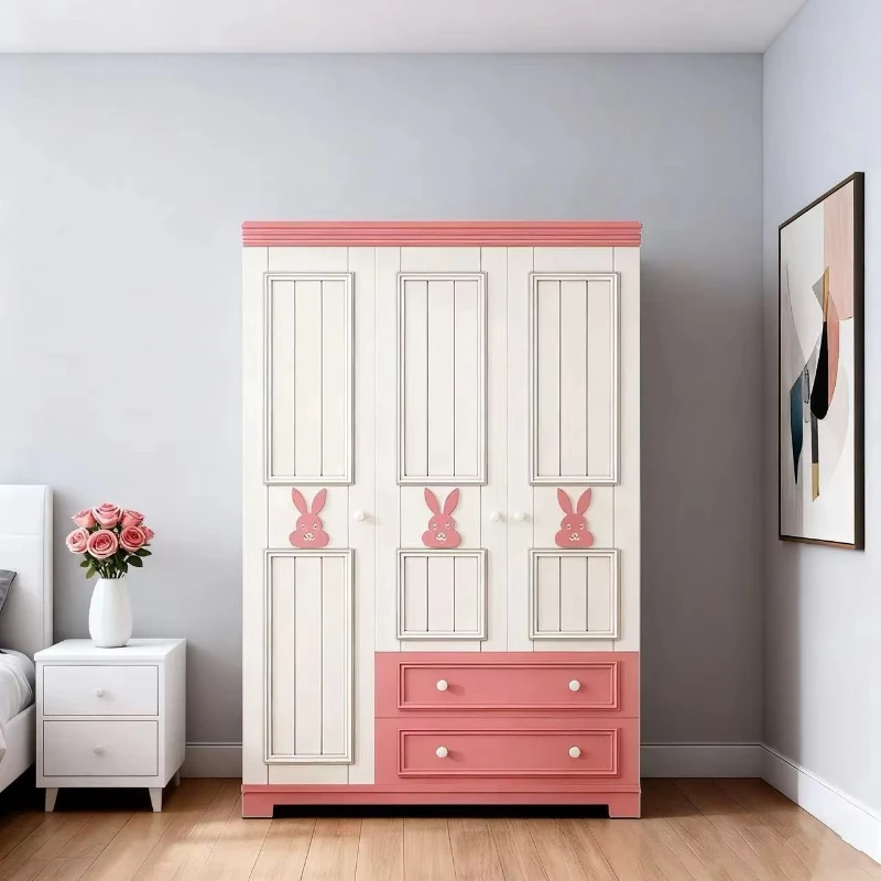 

Factory wholesale modern style children's wardrobe bedroom solid wood environmental protection cartoon design sliding door