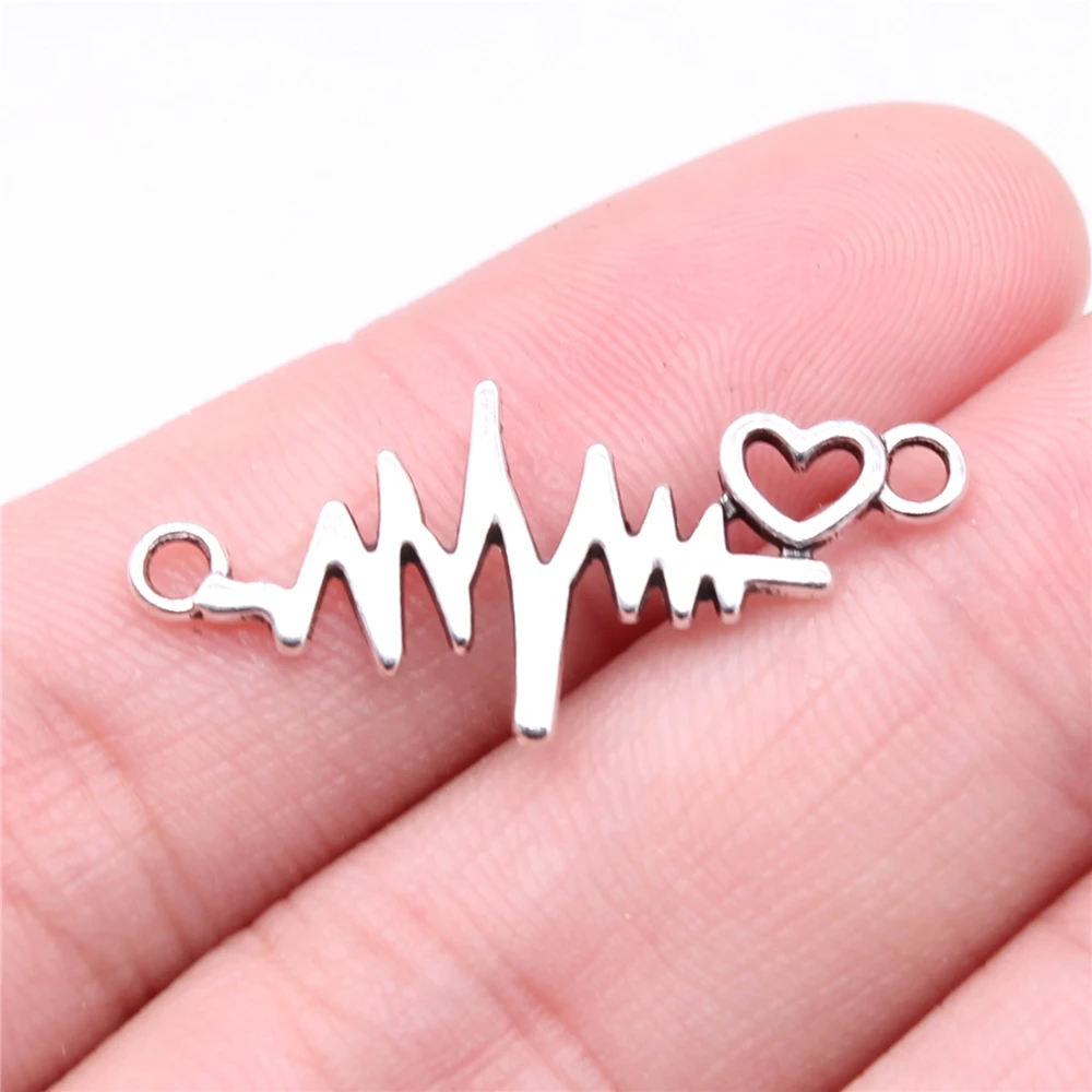 WYSIWYG 20pcs 31x14mm 3 Colors Heart Ecg Connector Charms For Jewelry Making DIY Jewelry Components DIY Jewelry Findings