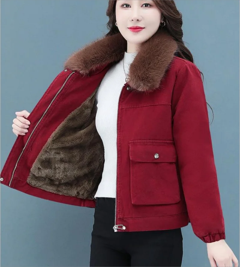 

2023 New Women Imitation Fur Big Fur Collar Coat Ladies Winter Short Parka Thicked Warm Fashion Casual Cotton-Padded Clothes