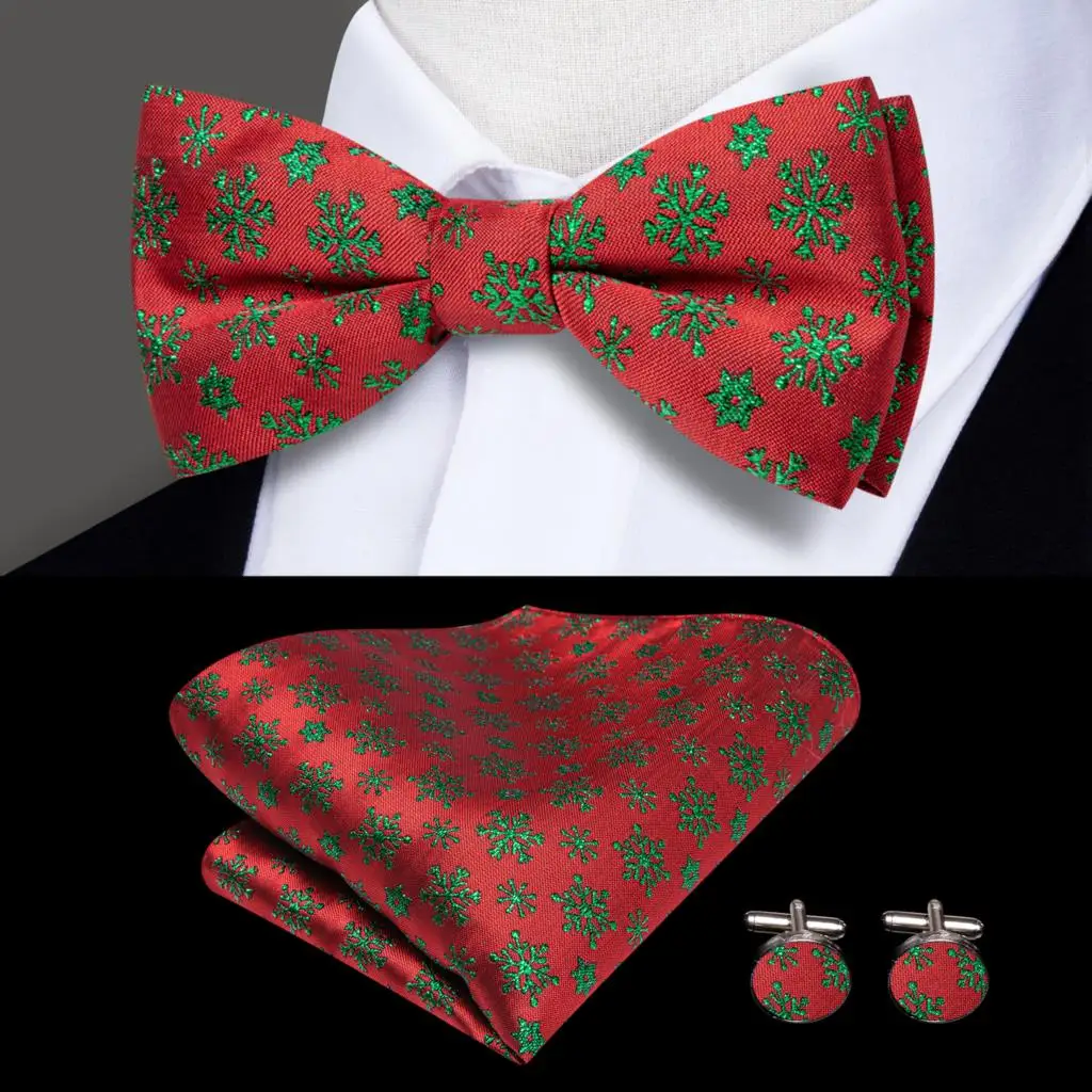 Hi-Tie-corbata de seda roja y verde para hombre, suspensorio de Navidad, gemelos de pañuelo, Clip ajustable, Brace de Navidad para boda masculina, venta al por mayor