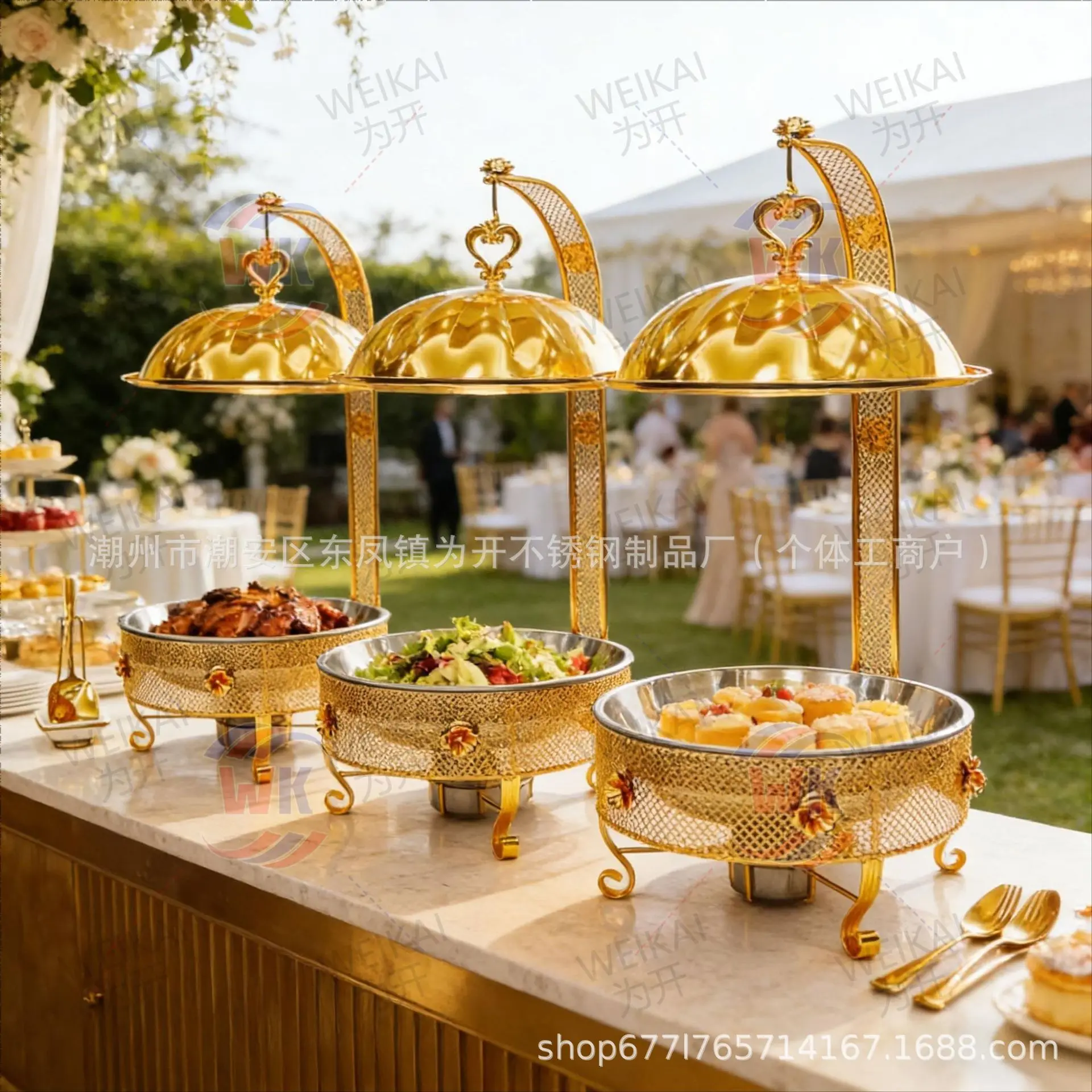 8L Gold Chafing Dish, Alcohol Heating Buffet Warmer, Outdoor Hot Pot for Middle East and Africa Markets