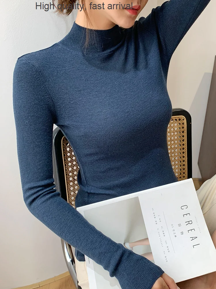 Shirt Wool Base Women's Autumn and Winter Solid Color Knitwear Long Sleeves Inner Wear Half Collar Cashmere Sweater Western