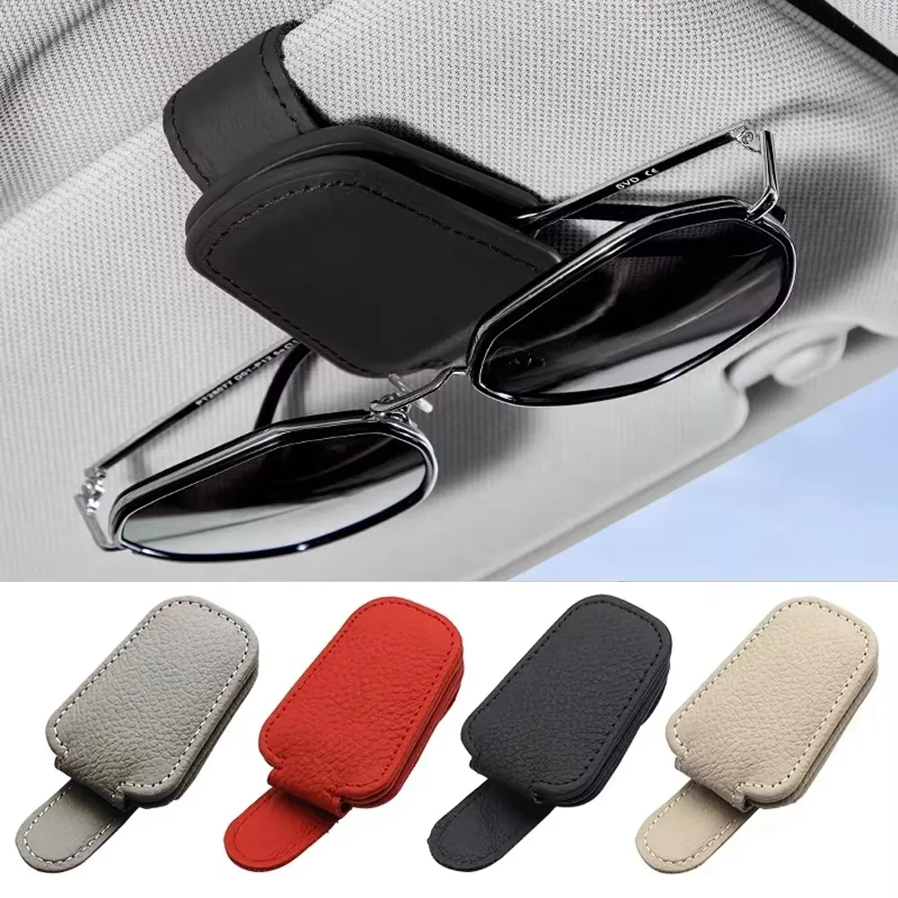 

Universal Car Sunglasses Holder Car Magnetic Leather Clip Card Ticket Holder Auto Sun Visor Glasses Box Decoration Accessories