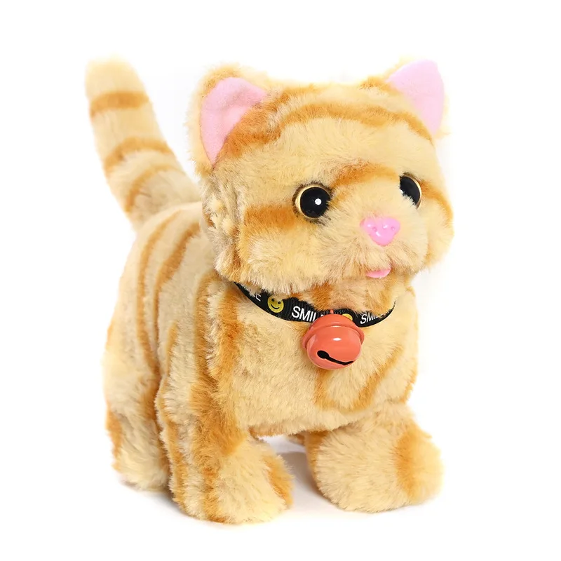 Plush Electric Cat Toy for Kids - Interactive Kitten Simulation Walks Nods Tail Wags Soft Pet Toy