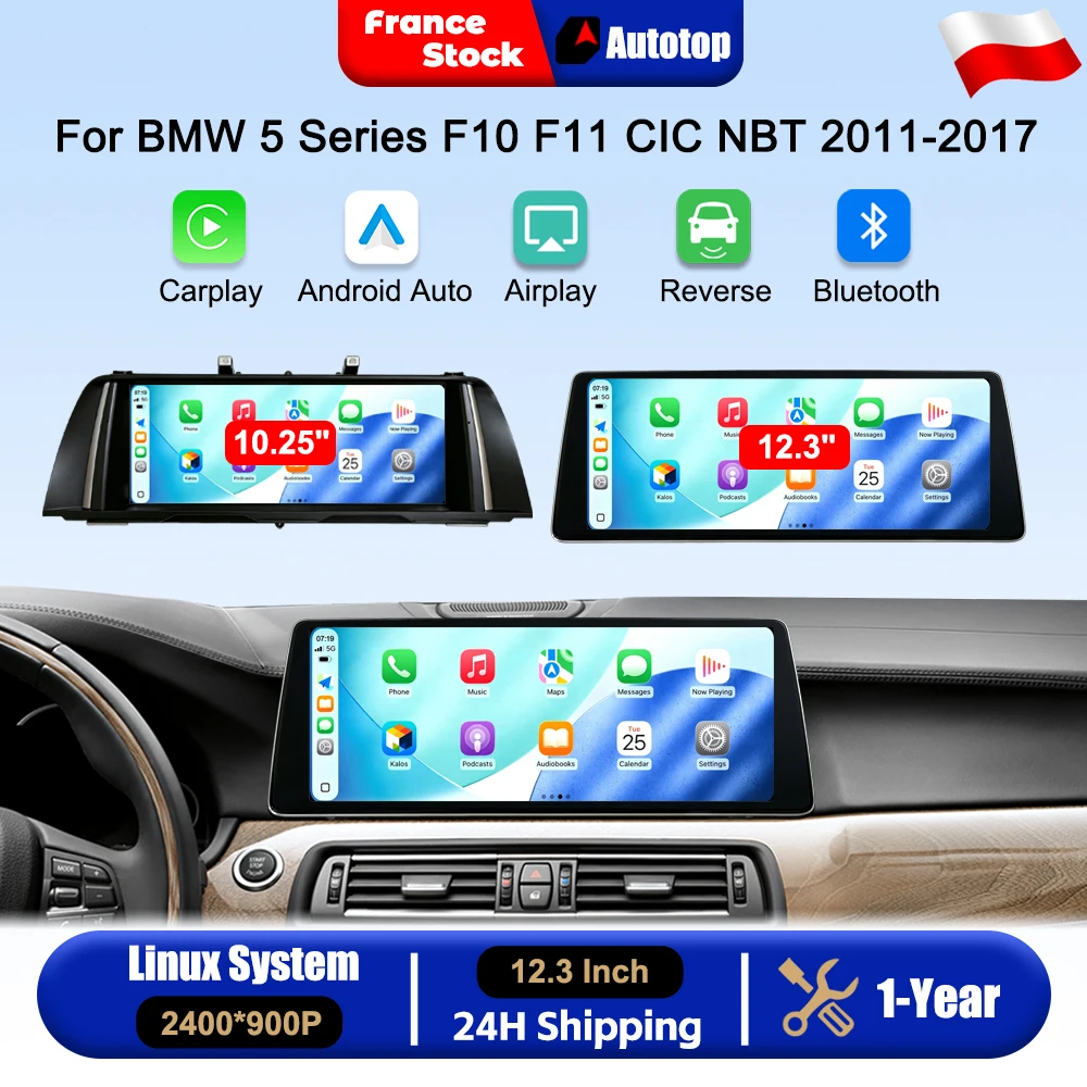 Radio samochodowe 10,25/12,8 cala z bezprzewodowym CarPlay i Android Auto do BMW serii 5 F10 F11 z systemem CIC/NBT 2011-2017, inteligentny system samochodowy, inteligentny ekran dotykowy,