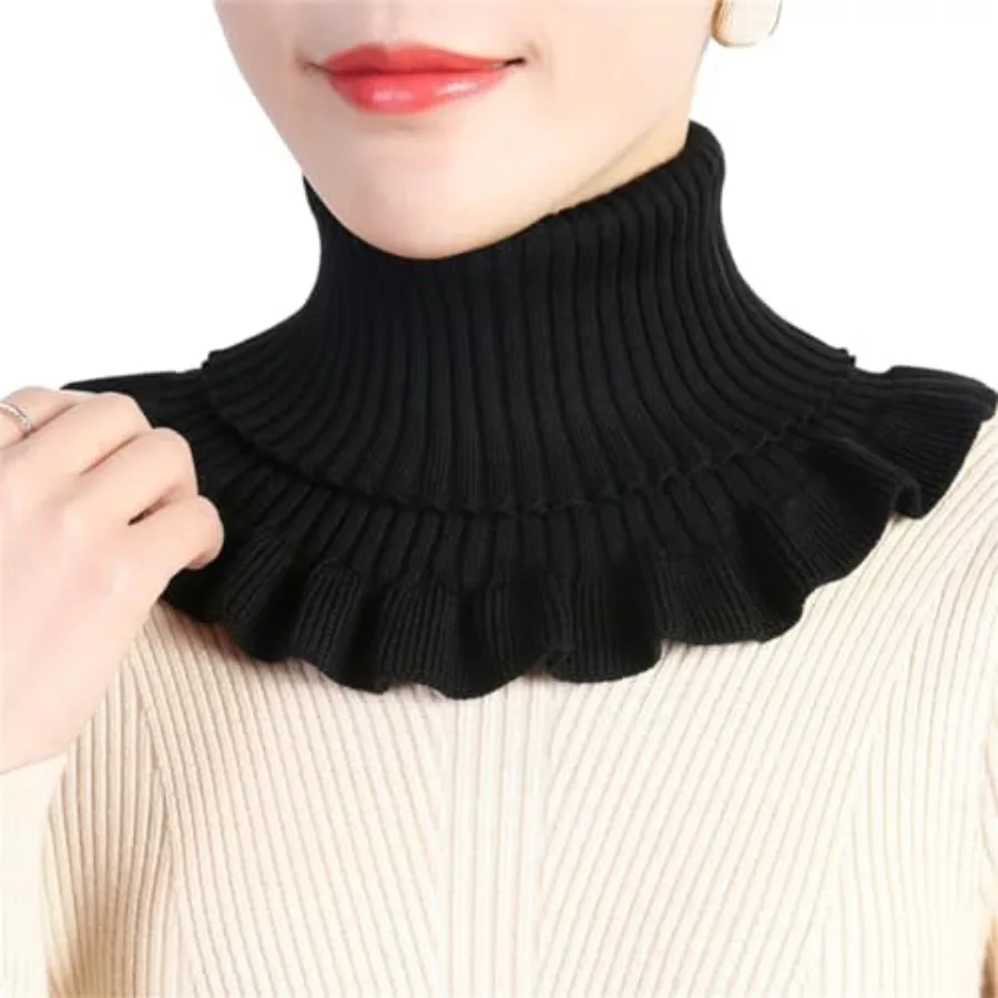 

Knitted Collar Scarves for Women Detachable Fake High Collar Scarves Lapel Wrap Zipper Choker for Off Shoulder Clothing