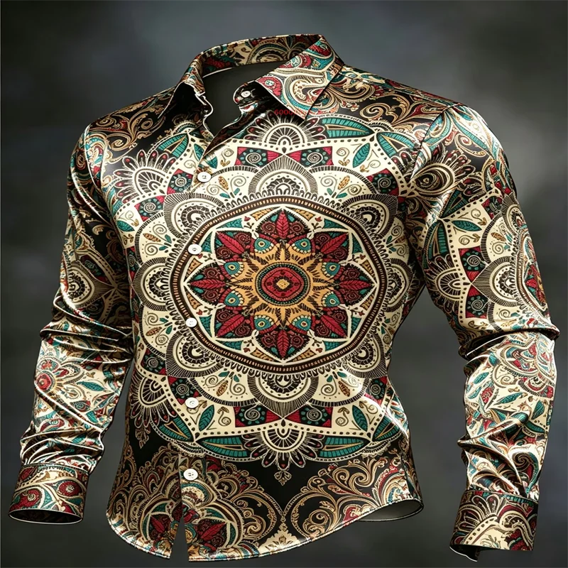 Men Formal Party Wear Shirt - Men's Vintage Mandala Bohemian Floral Print