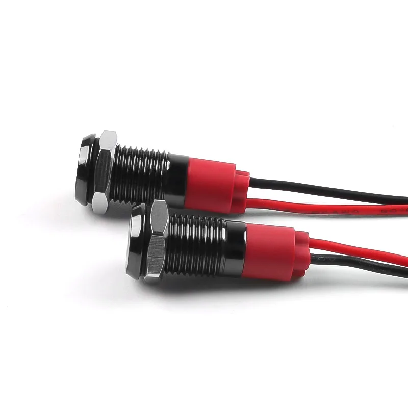 LED Metal Gösterge Işığı 8mm Su Geçirmez Sinyal Lambası Nokta Işığı Kablolu Siyah Gövdeli Kırmızı Sarı Mavi Yeşil Beyaz