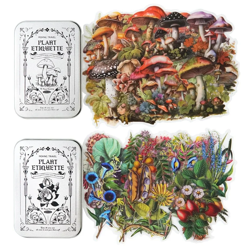 100 buah Kit stiker buku tempel untuk jurnal, paket Ephemera untuk jurnal sampah, dengan kotak penyimpanan besi