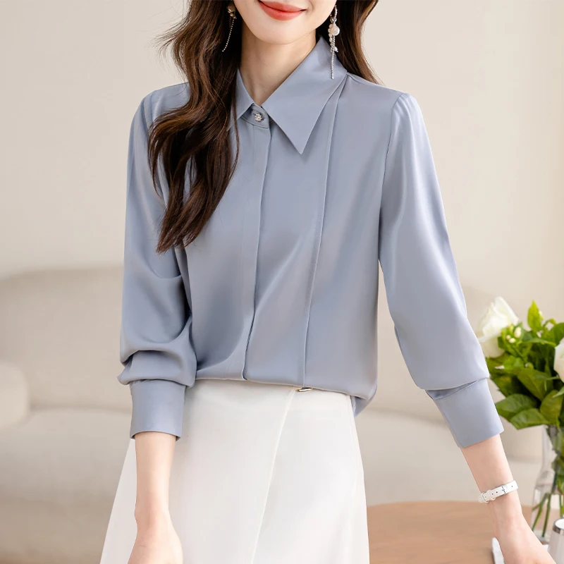 

Шикарная белая блузка со складками и длинными рукавами, женская офисная женская рабочая одежда, шифоновые рубашки, базовые топы, модная женская блузка 2025 Blusas Mujer