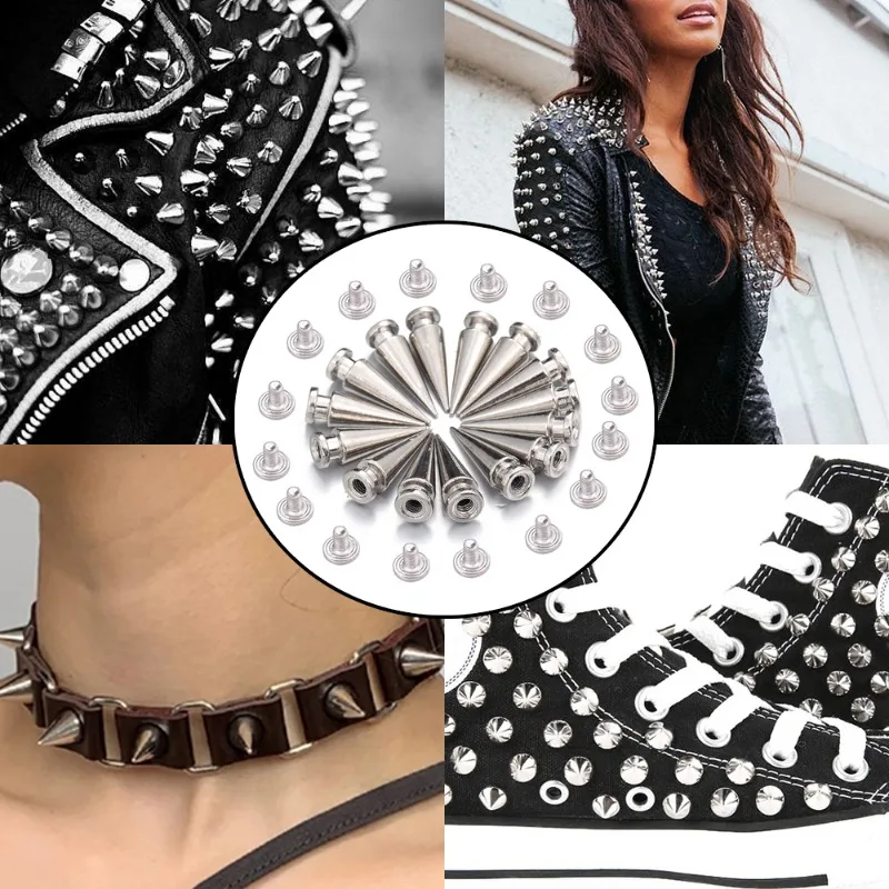 10-100Pcs Punk Rivets Silver Cone Studs Leather Crafting Rock Punk Clothes Shoes Bag Punk Rivets Decoration Home Sewing Supplies