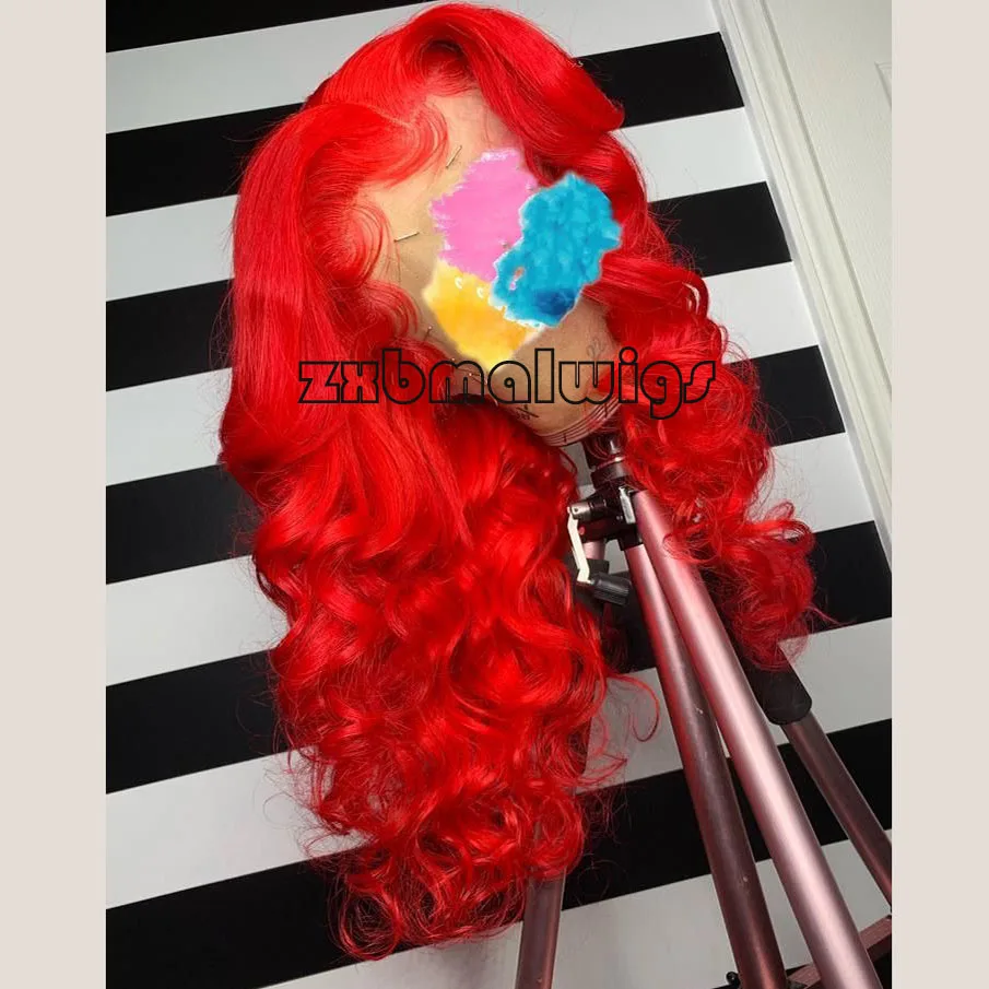 

Bright Red Long Body Wave Synthetic Hair Lace Front Wigs Straight Wavy for Women Pre Plucked Lace Frontal Wig