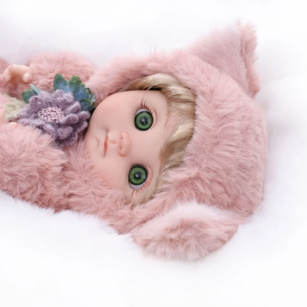 Cloveray 24cm Original Full Body Vinyl Doll 10 Inch Cute Plush Pink Fox Lifelike Vinyl Doll Kawaii Animal Doll Toy Kid Xmas Gift