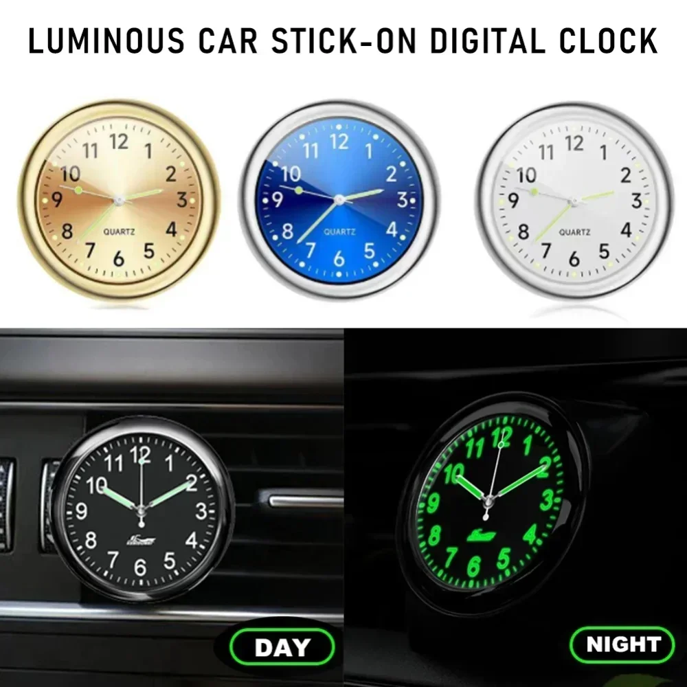 Car Clock Luminous Mini Automobiles Internal Stick-On Digital Watch Mechanics Quartz Clocks Auto Ornament Car Accessories Gifts