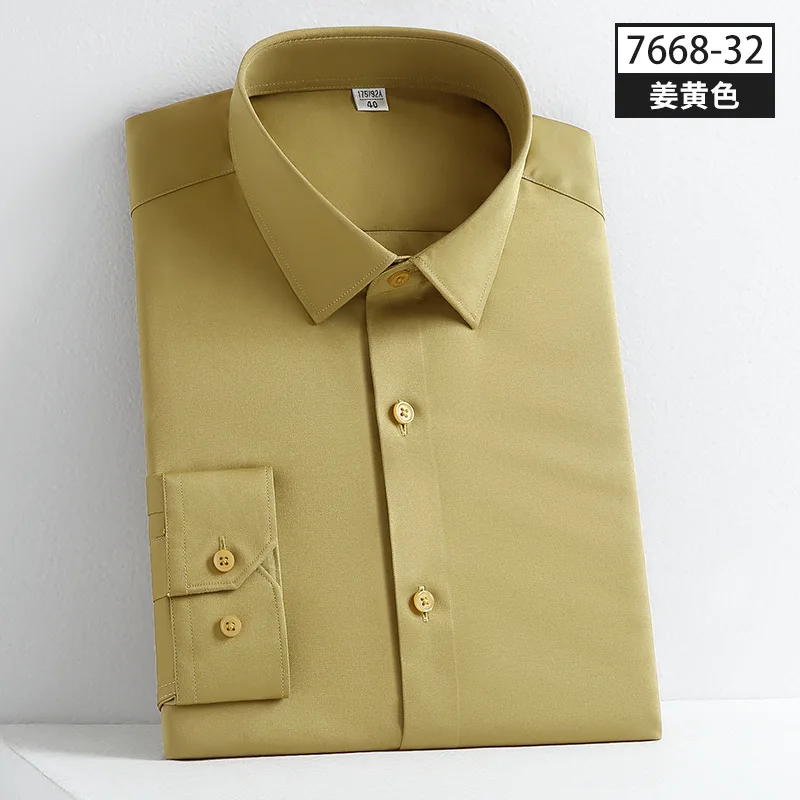 

Men's Regular-fit Long Sleeve Stretch Easy Care Shirt Formal Business Office/Working Wear Bamboo Fiber Solid Social Dress Shirts