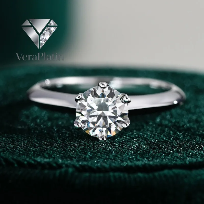 

ВераПлатин Женское обручальное кольцо из белого золота 18 карат с муассанитом 0.5/1/2 карата VVS1 D цвета, для девушек, на День святого Валентина, PT950