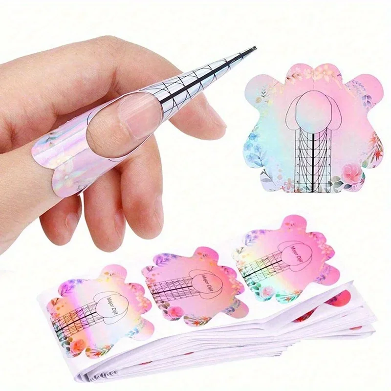 100Pcs Nails Art UV Gel Tips Extension Builder Form Acrylic French Printed Nail Tip Stencil Stickers for Manicure Tools